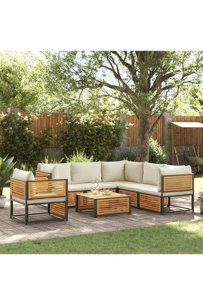 vidaxl Garden sofa set with cushions, 7 pieces, solid acacia wood