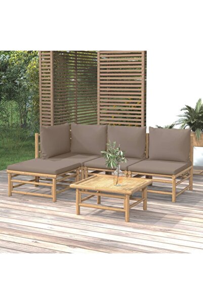 vidaxl 5-piece garden furniture set with taupe grey cushions, Bamboo