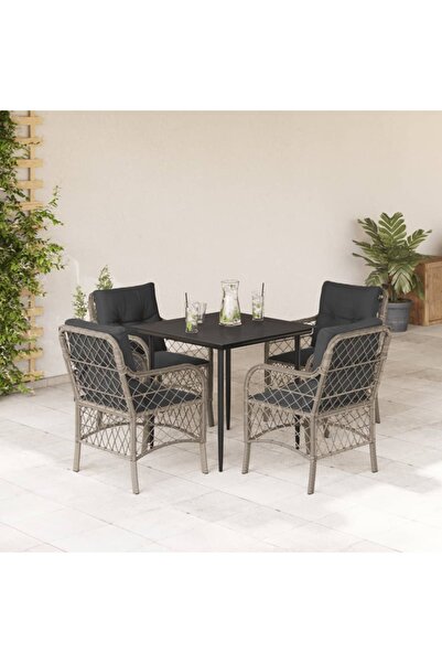 vidaxl Garden furniture set with cushions, 5 pieces, light grey polyrattan