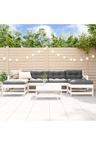 Concept Set mobilier de grădină cu perne, 7 piese, alb, lemn masiv