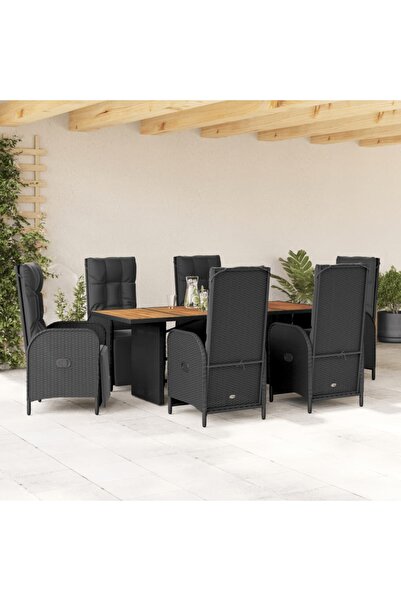 vidaxl Set mobilier de gradina cu perne, 7 piese, negru, poliratan