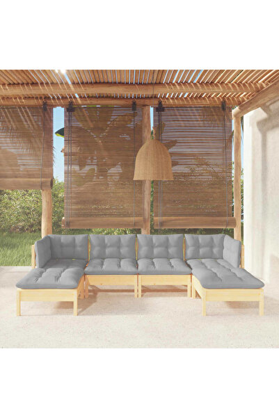 vidaxl Set mobilier gradina cu perne gri, 6 piese, lemn de pin