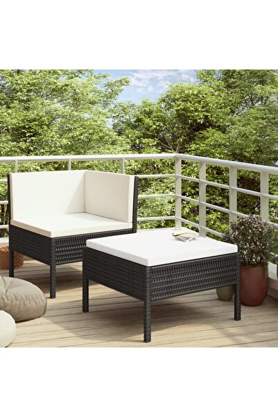 vidaxl Set mobilier de gradina cu perne, 2 piese, negru, poliratan