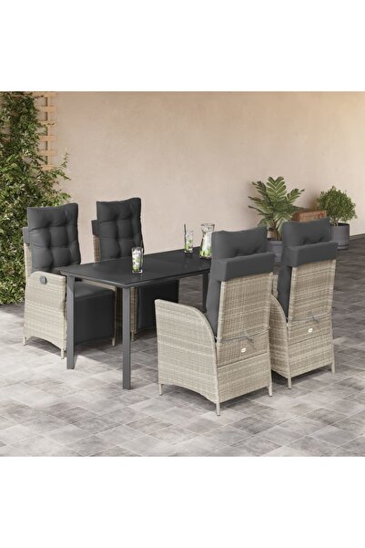 vidaxl Garden furniture set with cushions, 5 pieces, light grey polyrattan