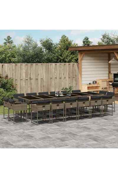 vidaxl Set mobilier de gradina cu perne, 17 piese, gri, poliratan