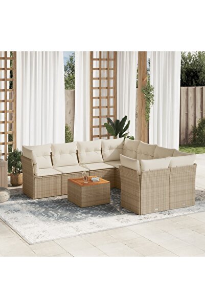 vidaxl Garden sofa set, 9 pieces, with cushions, beige, polyrattan
