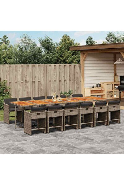 vidaxl Set mobilier de gradina cu perne, 13 piese, gri, poliratan
