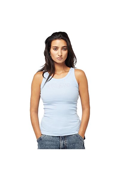 KARL KANI Womens Sleeveless Woven Signature Rhinestone Rib Tank M