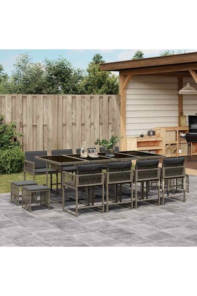 vidaxl Set mobilier de gradina cu perne, 13 piese, gri, poliratan