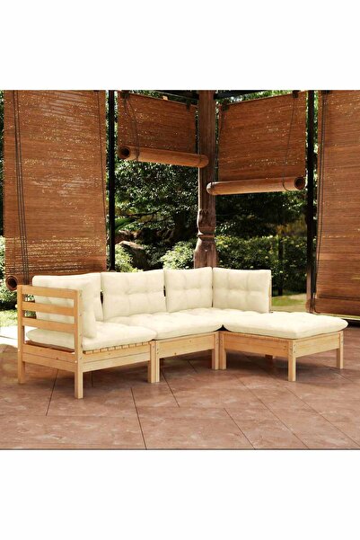 vidaxl Set mobilier gradina cu perne, 4 piese, crem, lemn de pin