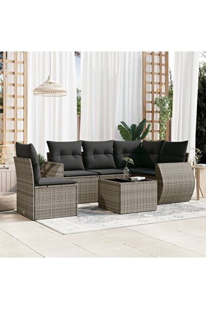 vidaxl Set mobilier gradina cu perne, 6 piese, gri, poliratan