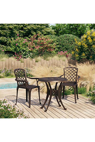 vidaxl Set mobilier bistro, 3 piese, bronz, aluminiu turnat
