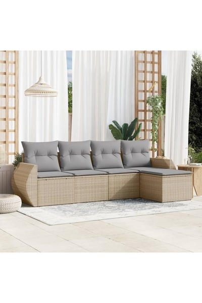 vidaxl Garden sofa set with cushions, 5 pieces, beige, polyrattan