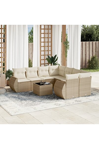 vidaxl Garden sofa set, 9 pieces, with cushions, beige, polyrattan