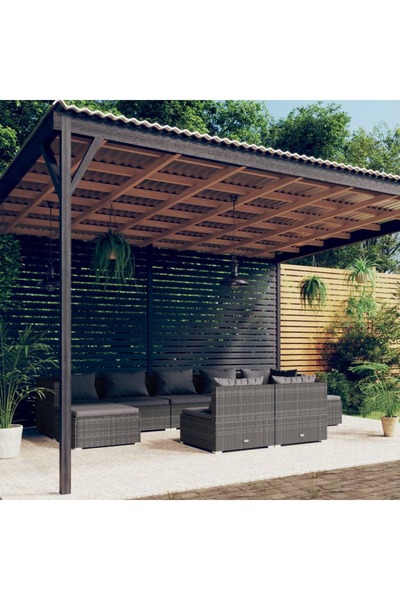 vidaxl Set mobilier de gradina cu perne, 9 piese,gri, poliratan