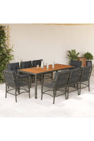 vidaxl Set mobilier gradina cu perne, 9 piese, gri, poliratan