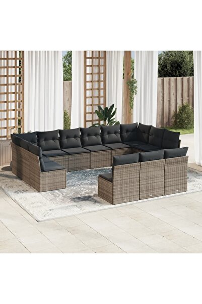vidaxl Set mobilier de gradina cu perne, 13 piese, gri, poliratan
