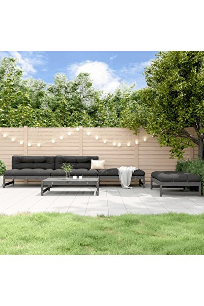 vidaxl Set mobilier relaxare de gradina 5 piese gri lemn masiv de pin