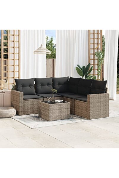 vidaxl Set mobilier gradina cu perne, 6 piese, gri, poliratan