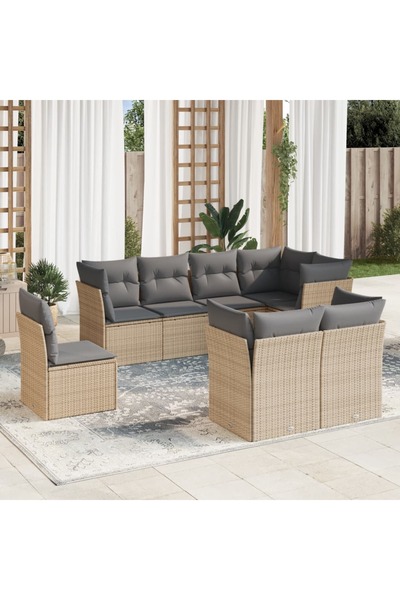 vidaxl Garden sofa set, 8 pieces, with cushions, beige, polyrattan