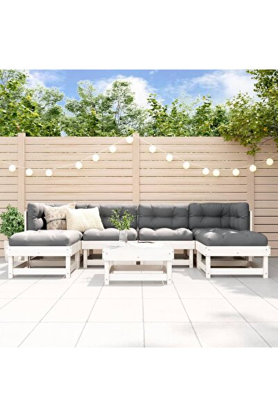 vidaxl Set mobilier de gradina, 7 piese, alb, lemn masiv de pin