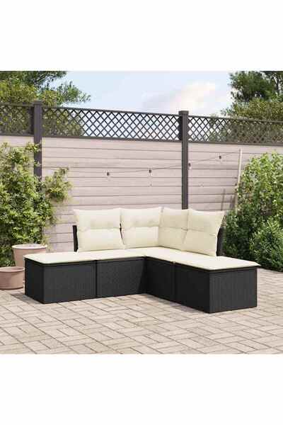 vidaxl Garden furniture set with cushions, 5 pieces, black, polyrattan