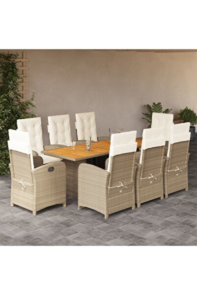 vidaxl 9-piece garden table set with cushions, beige, polyrattan