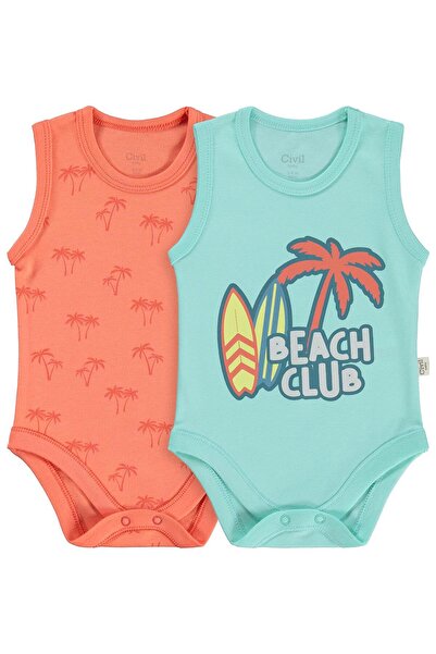 Civil Baby Palm Tree Printed Set of 2 3-18 Months Snap Fastener Bodysuits - C...