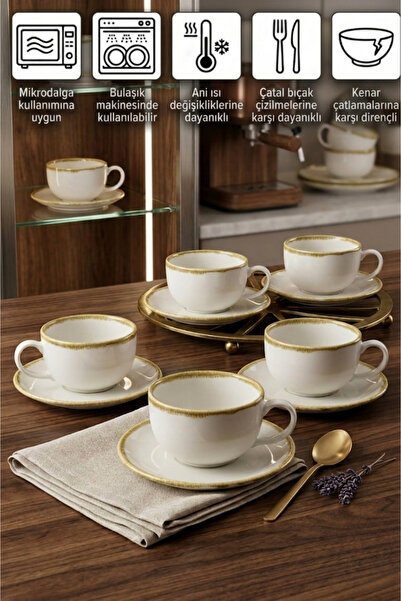 Keramika Vezura Çay-Kahve-Cappucino 6 Kişilik 12 Parça Fincan Seti