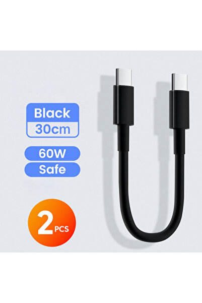 Choice4 كابل USB من النوع C قصير بطول 0.3 متر، 2 قطعة، أسود، 0.28 متر، شحن سر...