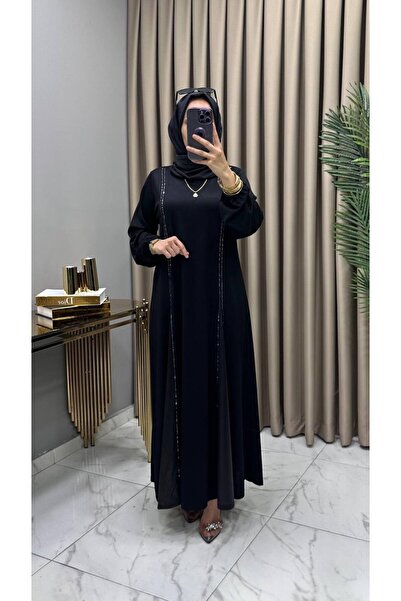 ModaMinar فستان نسائي من القطن الممشط مزين بالكريستال والجلد لموسم جديد