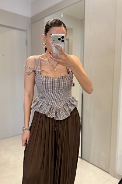 Gizem Ecemiş Moana Kahve Pötikare Volanlı Büstiyer