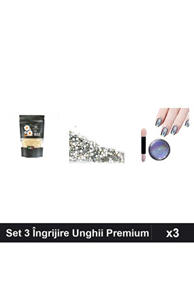 Makeup Set 3 Îngrijire Unghii: Ceară Epilare Musetel 100g, Cristale Stras Swa...