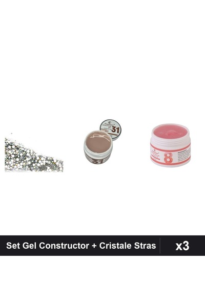 Makeup Set 3 Unghii Gel Constructor FSM 15g + Cristale Stras Swarovski 100buc...