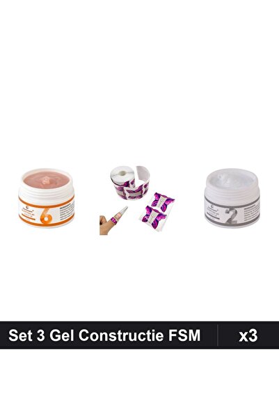 Makeup Set 3 Gel Constructie UV LED FSM 15g, Nuante 02 06, Sablon Fluture 10b...