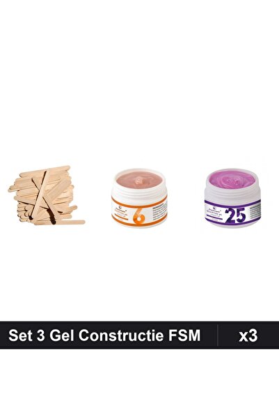 Makeup Set 3 Gel Constructie FSM 15g Nuante 06 25, Spatule Lemn 10buc, Unghii...