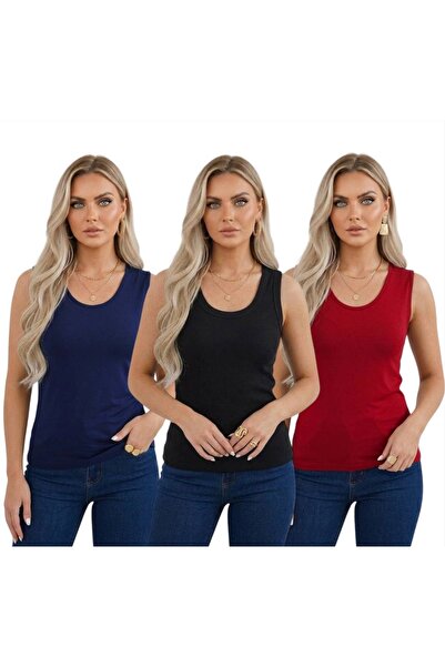 hashtag 3’lü U Yaka Kadın Basic Body Renkli Kombin Seti