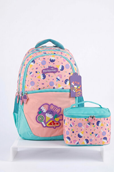 nacar çarşı Relaxion Girl's Pink Ice Cream Patterned 2-Piece Primary School S...