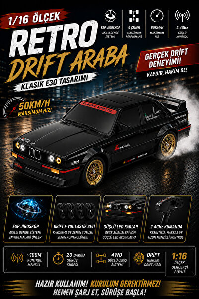 oyuncakgidiyor 1/16 4WD 50 KM Hızlı E30 RC Drift Uzaktan Kumandalı Yedek Last...