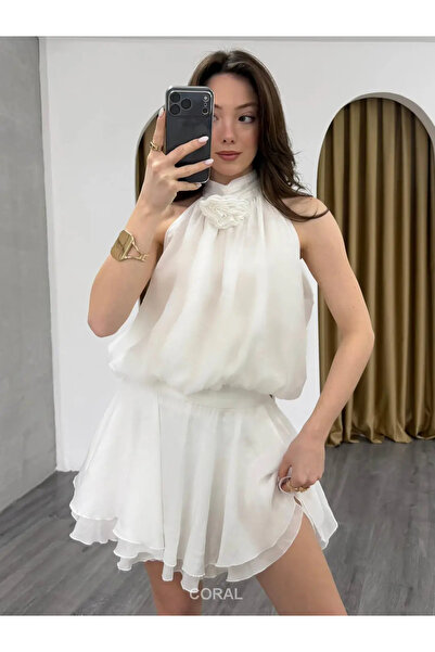 Caddebostan Moda Boynu Rose Detailed Chiffon Sleeveless Blouse Stylish Evenin...