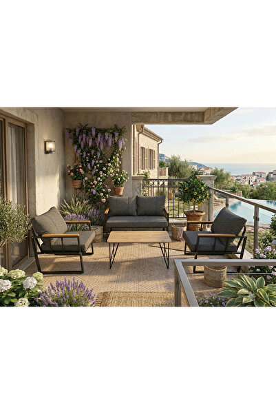 LİYUBU HOME Liya Modern Bahçe ve Balkon Mobilyası - Gri