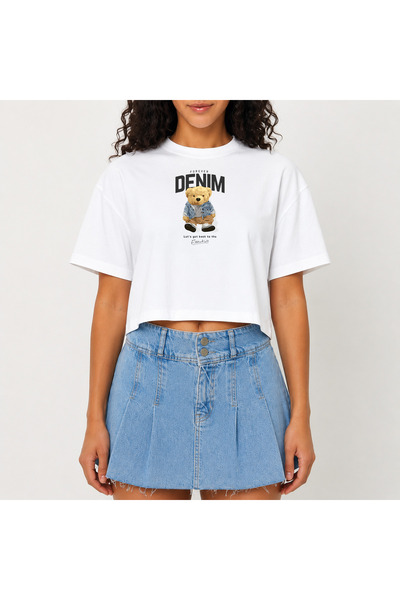 URBANTRENDSTORE Crop T-shirt με λευκό σχέδιο, άνετη εφαρμογή, ακατέργαστη κοπ...
