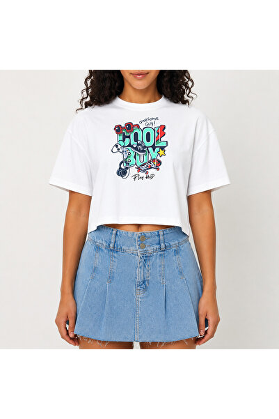 URBANTRENDSTORE Crop T-shirt με λευκό σχέδιο, άνετη εφαρμογή, ακατέργαστη κοπ...