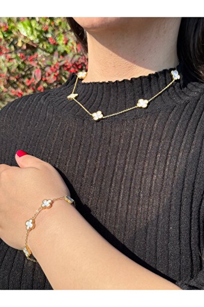 Roha Gold Sedefli Şans Bileklik/Kolye Set