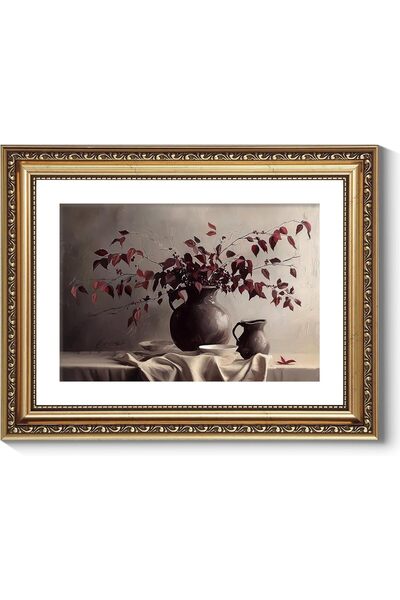 ALAYRA International Premium Retro Dark Wildflower Canvas Wall Art Gold Frame...