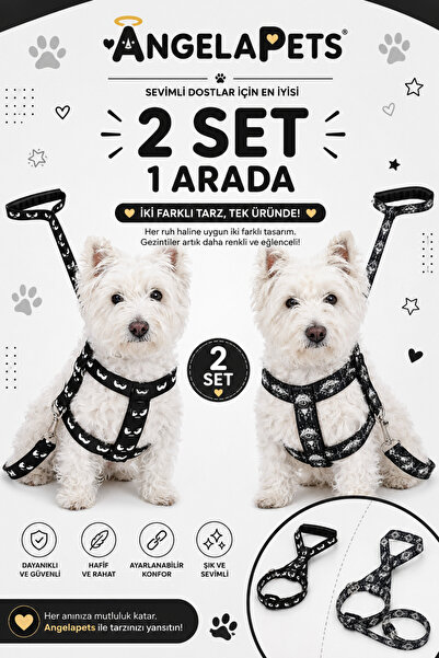 Angelapets 2 Sets in 1 Dog Chest Harness and Walking Strap Set