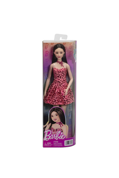 Barbie PĂPUȘĂ BRUNETĂ FASHIONISTĂ CU ROCHIE LEOPARD ROZĂ