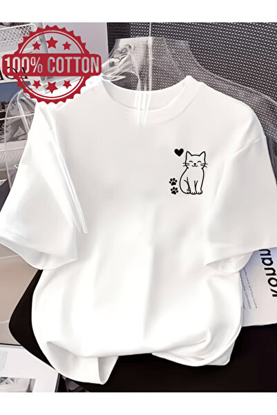 one button Tricou supradimensionat premium cu imprimeu mini pisică drăguță