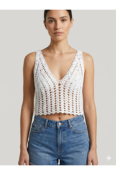 Feniks Beyaz pullu crop