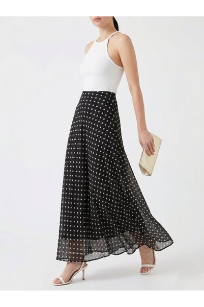 MAİMODA Women's Modest Polka Dot Chiffon Maxi Skirt